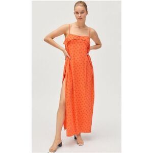 Urban Outfitters Orange Linen Ooh La La Side Slit Romper Maxi Dress Size S